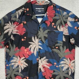Bearbottom Shirt Men Large Tropical Palm Navy Red Button Up Stretch Short Sleeve